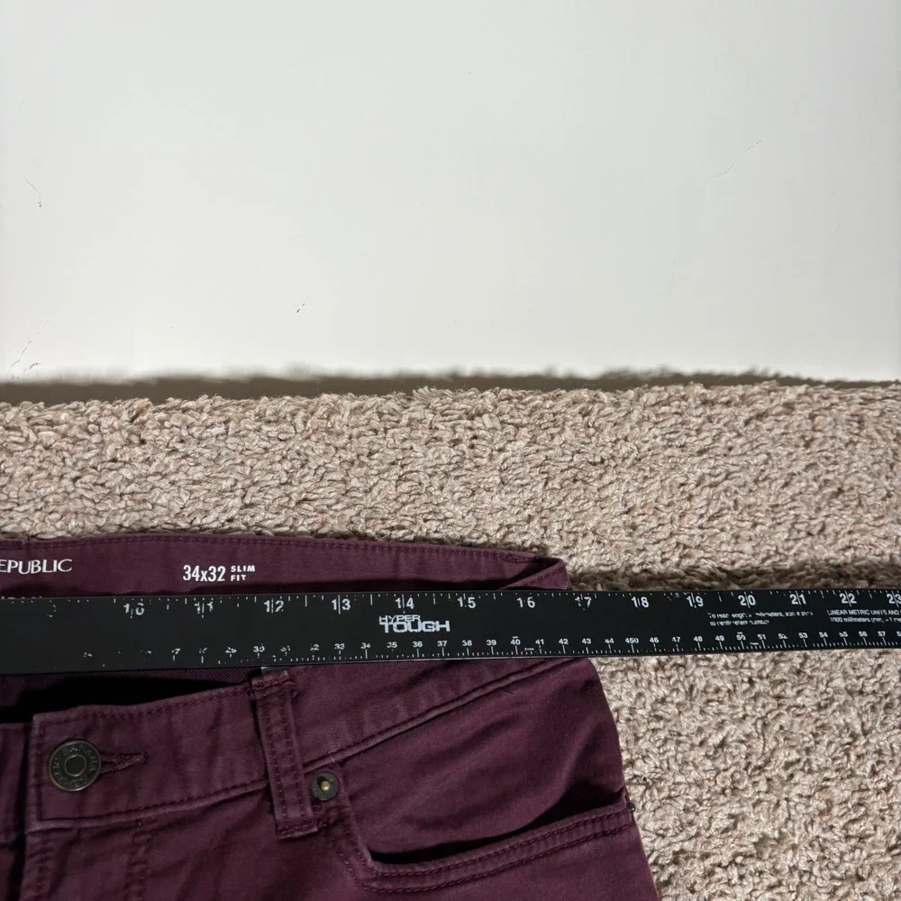 Banana‎ Republic Travel Jean Mens 34x32 Slim Fit Burgundy Maroon Cotton Stretch